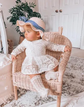 $15.00 EA - 6-12M X 2 / 12-24M X 1 -- Stacey Lynn Ivory Lace Skirted Romper