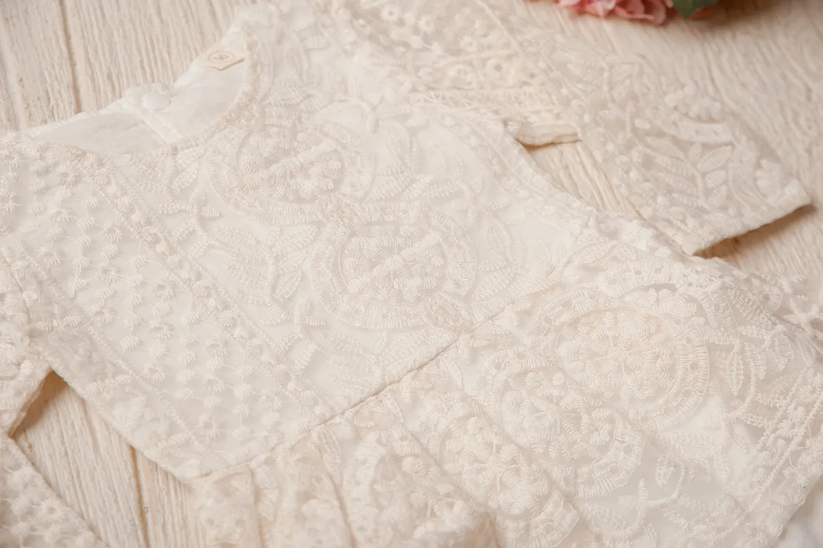 $15.00 EA - 6-12M X 2 / 12-24M X 1 -- Stacey Lynn Ivory Lace Skirted Romper