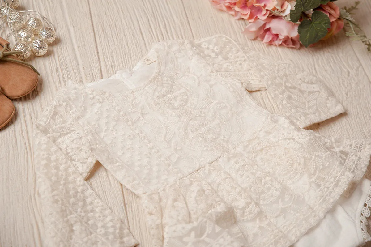 $15.00 EA - 6-12M X 2 / 12-24M X 1 -- Stacey Lynn Ivory Lace Skirted Romper