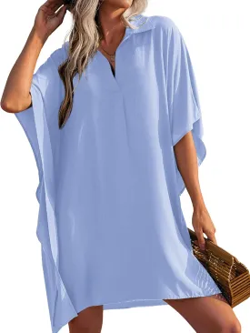 AI'MAGE Womens Swimsuit Beach Cover Up Shirt Summer 3/4 Sleeve Bathing Suit Beach Dress Oversized Bikini Coverups S-3XL