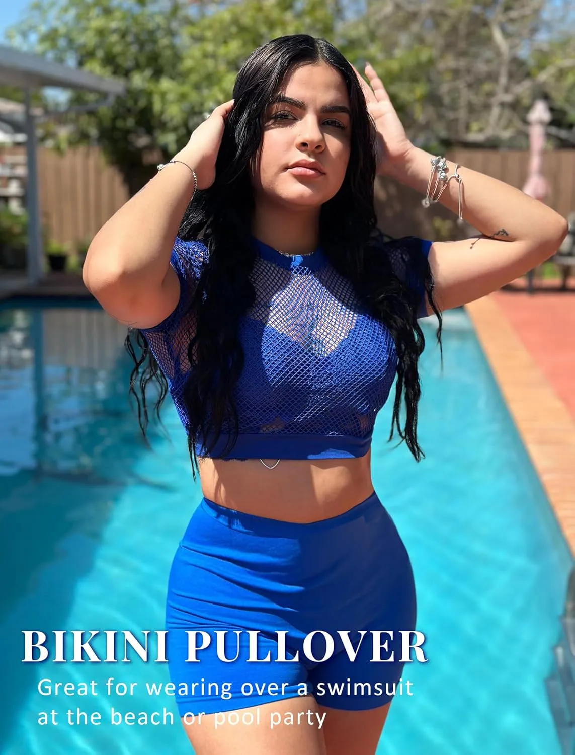 Avidlove Fishnet Crop Top for Women Y2K Short Sleeve See Through Shirt O Neck Pullover Blouse