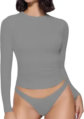 Avidlove Women Double Lined Basic Fitted T Shirts Long Sleeve Crew Neck Y2K Top with Underwear S-XXL