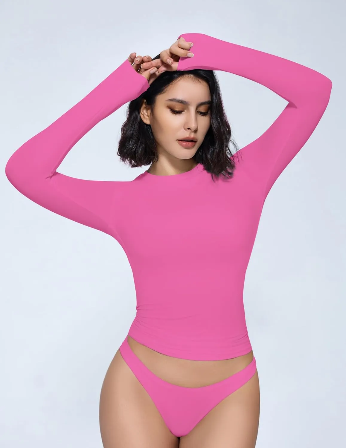 Avidlove Women Double Lined Basic Fitted T Shirts Long Sleeve Crew Neck Y2K Top with Underwear S-XXL