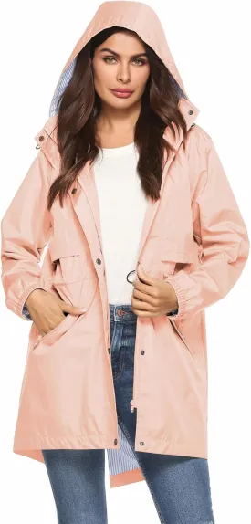 Avoogue Womens Raincoats Waterproof Cinch Waist Breathable All Weather Jacket Long