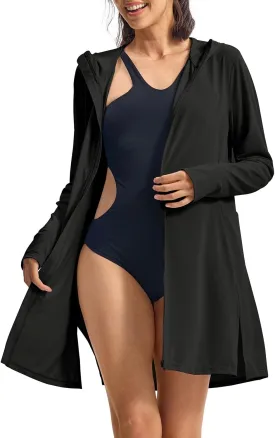 BASUDAM Women's Beach Swim Cover Up Lightweight Quick Dry SPF UPF 50  Sun Protection Outdoor Hoodie Long Jackets