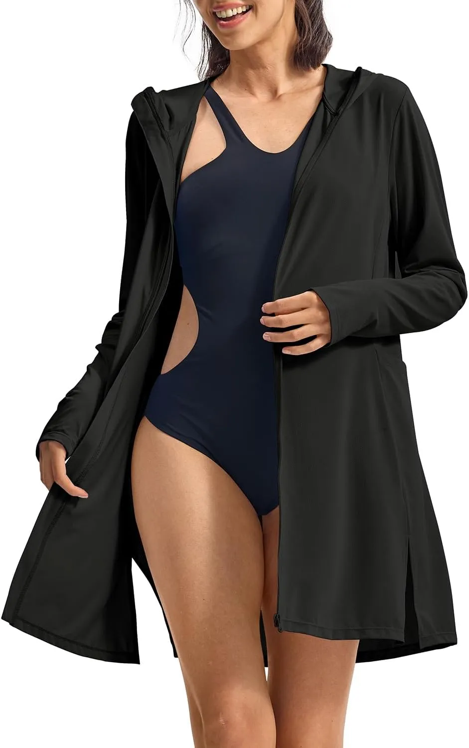 BASUDAM Women's Beach Swim Cover Up Lightweight Quick Dry SPF UPF 50  Sun Protection Outdoor Hoodie Long Jackets