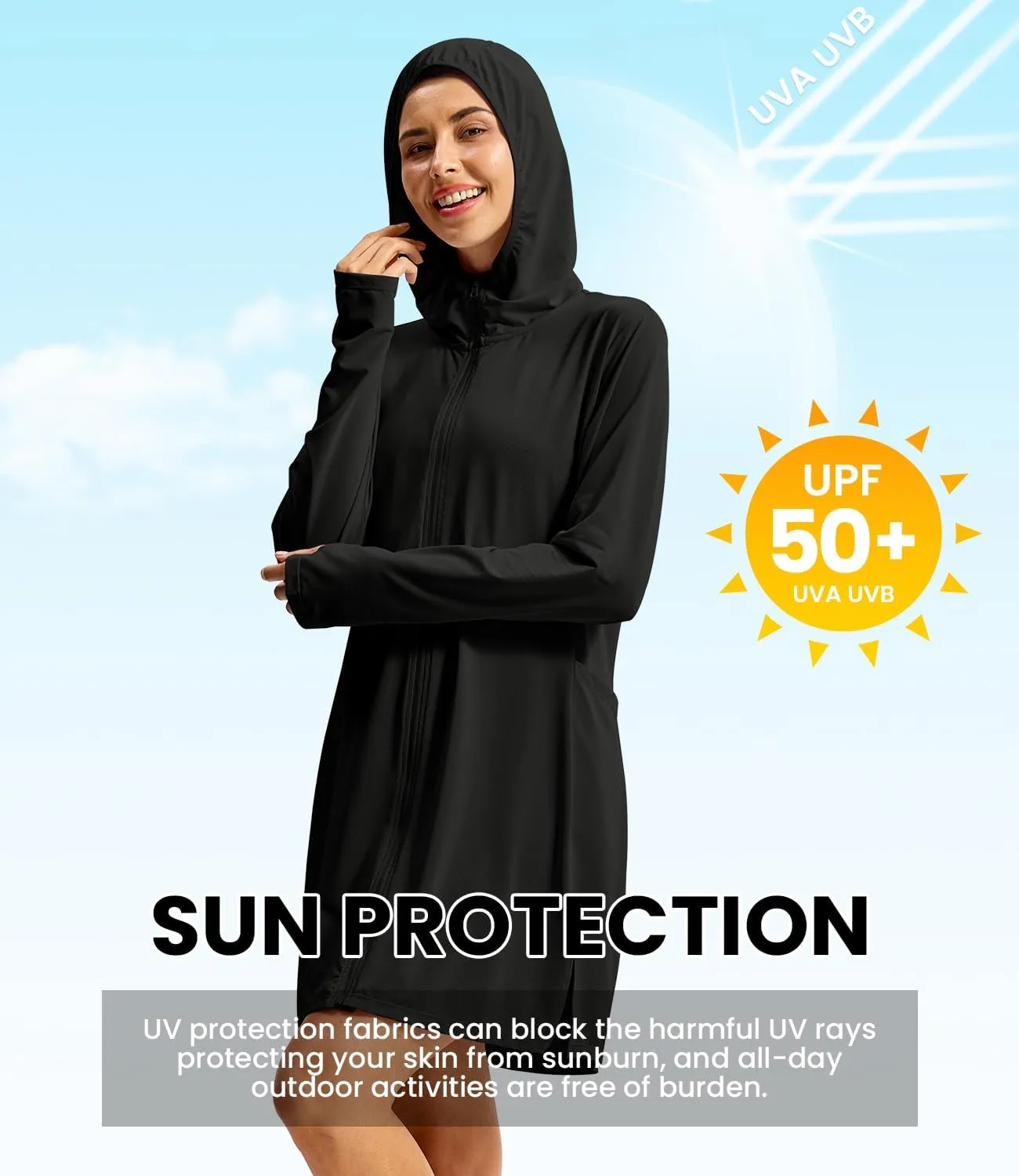 BASUDAM Women's Beach Swim Cover Up Lightweight Quick Dry SPF UPF 50  Sun Protection Outdoor Hoodie Long Jackets