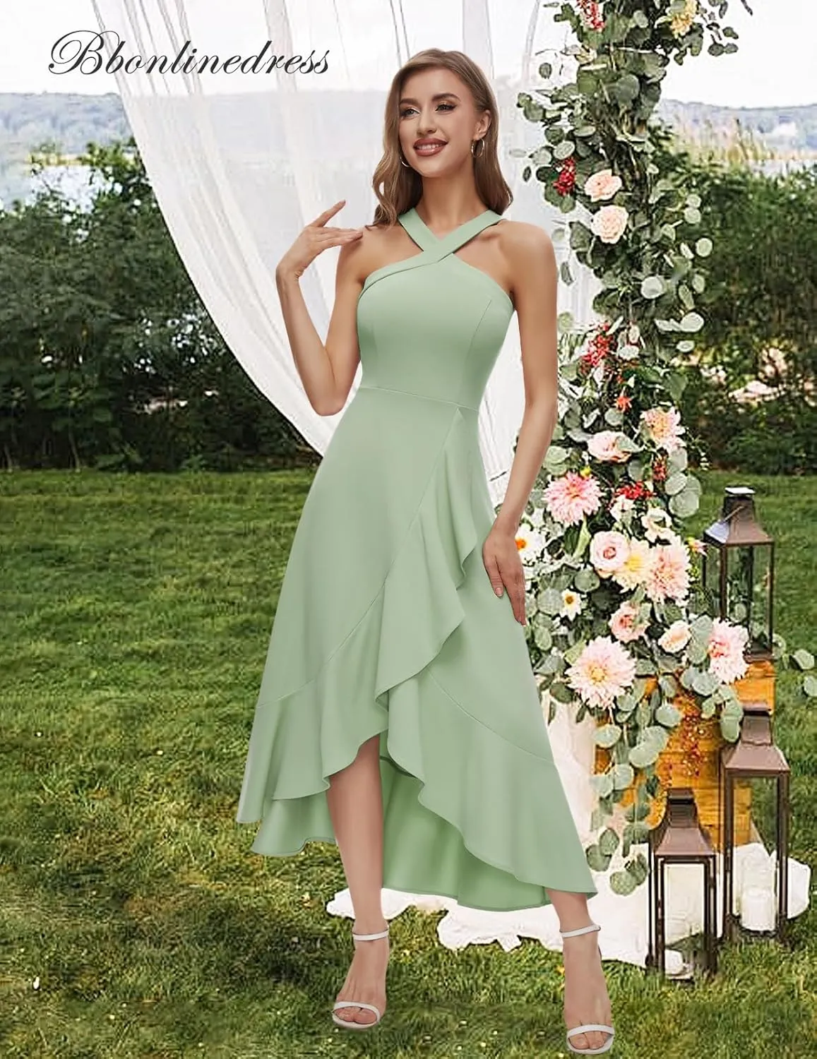 Bbonlinedress Halter Cocktail Women Dresses Prom Formal Wedding Bridesmaid Dress Ruffled Maxi Hi-Lo Evening Party 2025 Dress