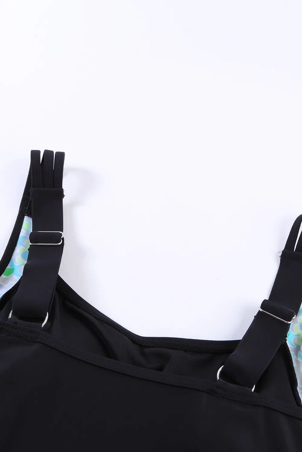 Black Floral Accent One-piece Swimdress