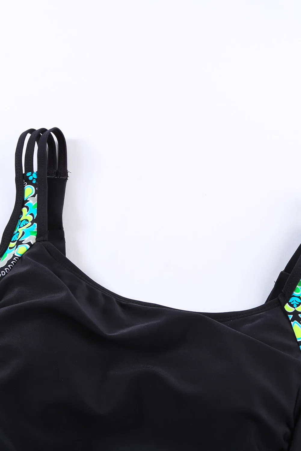 Black Floral Accent One-piece Swimdress