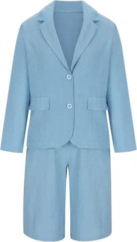 Blazer Sets for Women 2 Piece Outfits Open Front Button Up Jacket and Bermuda Shorts Suits Work Office Casual Sets