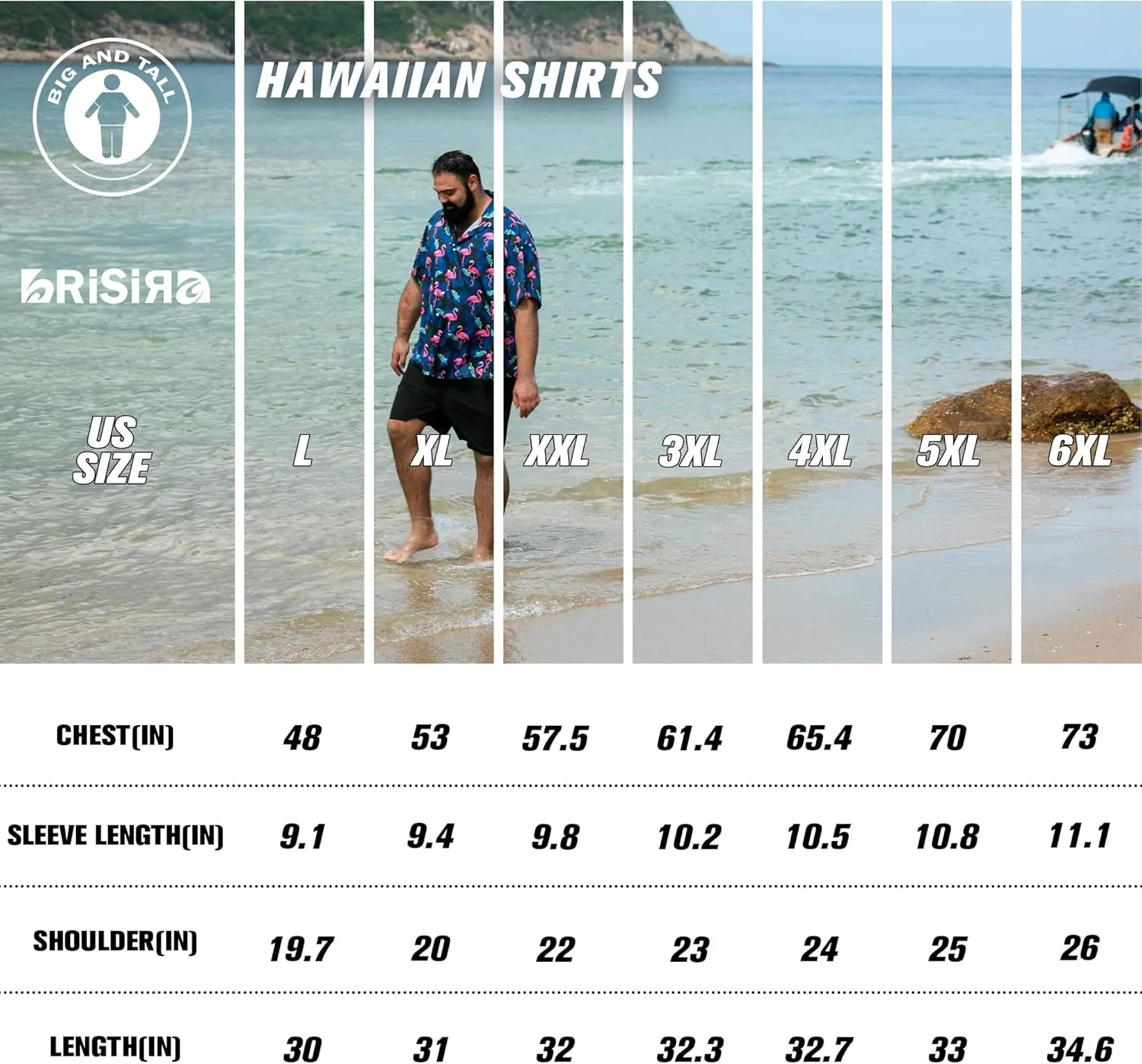 BRISIRA Big and Tall Hawaiian Shirts for Men Button Down Short Sleeves Shirts Beach Tropical Aloha Shirt with Pocket LT-6XLT