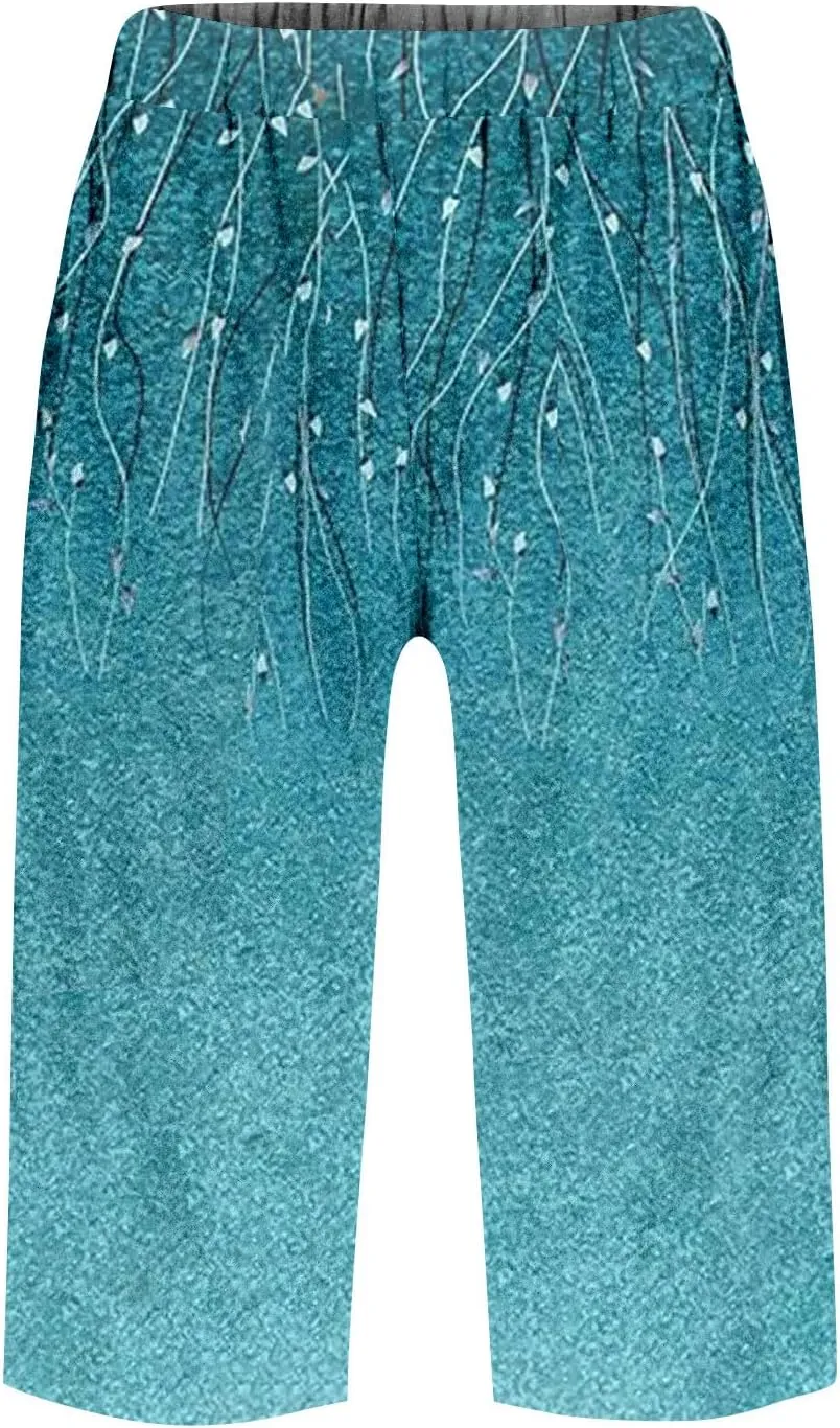 Capri Pants for Women Bermuda Shorts High Waisted Wide Leg Cropped Linen Pants Casual Palazzo Pant with Pockets