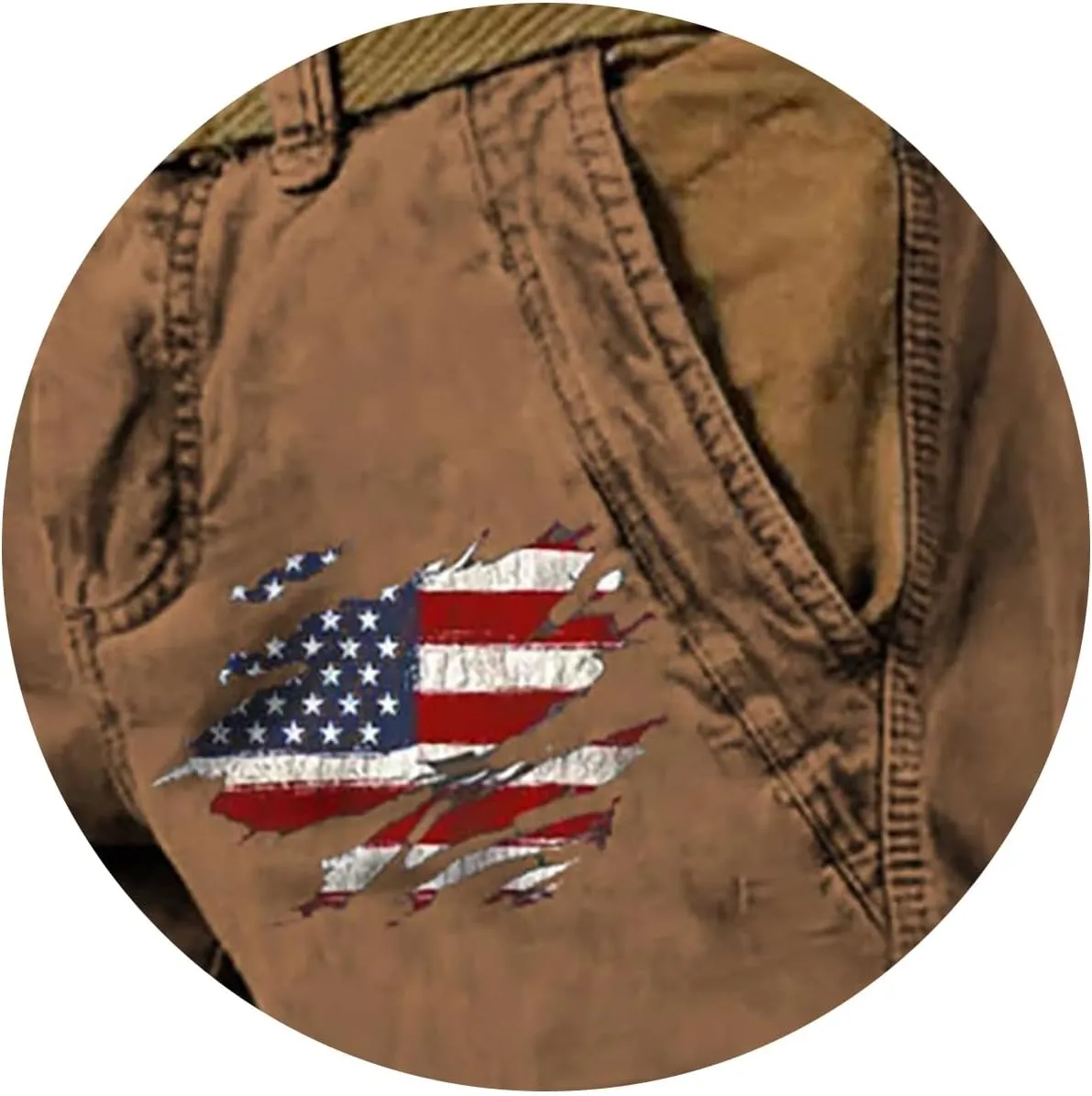 Cargo Shorts for Men Classic American Flag Printed Shorts Washed Distressed Jogging Hiking Pant with Multiple Pockets
