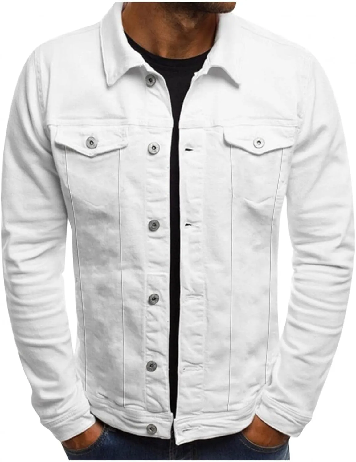 Denim Jacket Men Slim Fit Big & Tall Ripped Trucker Jackets Classic Distressed Casual Button Down Jean Jacket Shirts