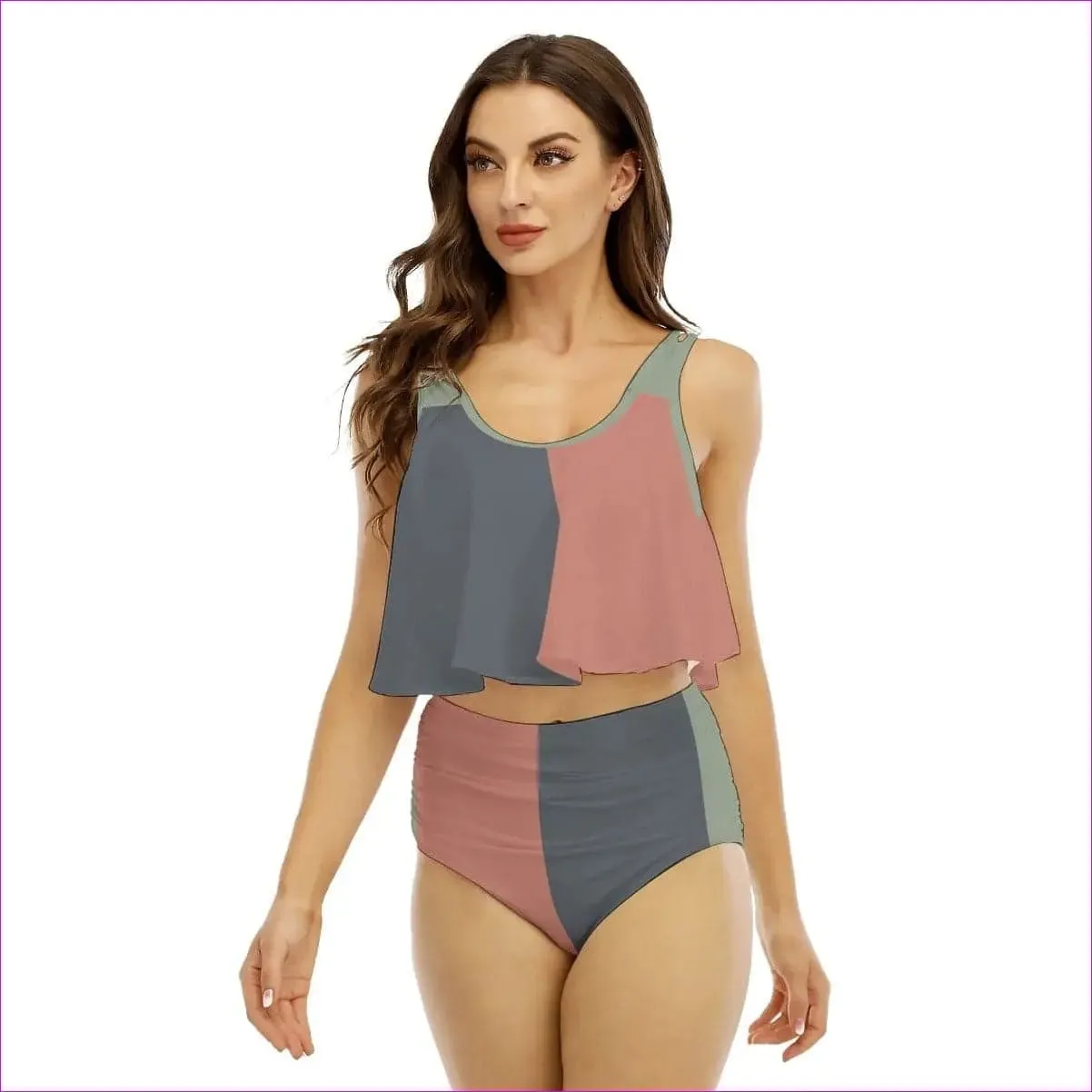 Eclectic Womens Ruffled Vest Bikini Set
