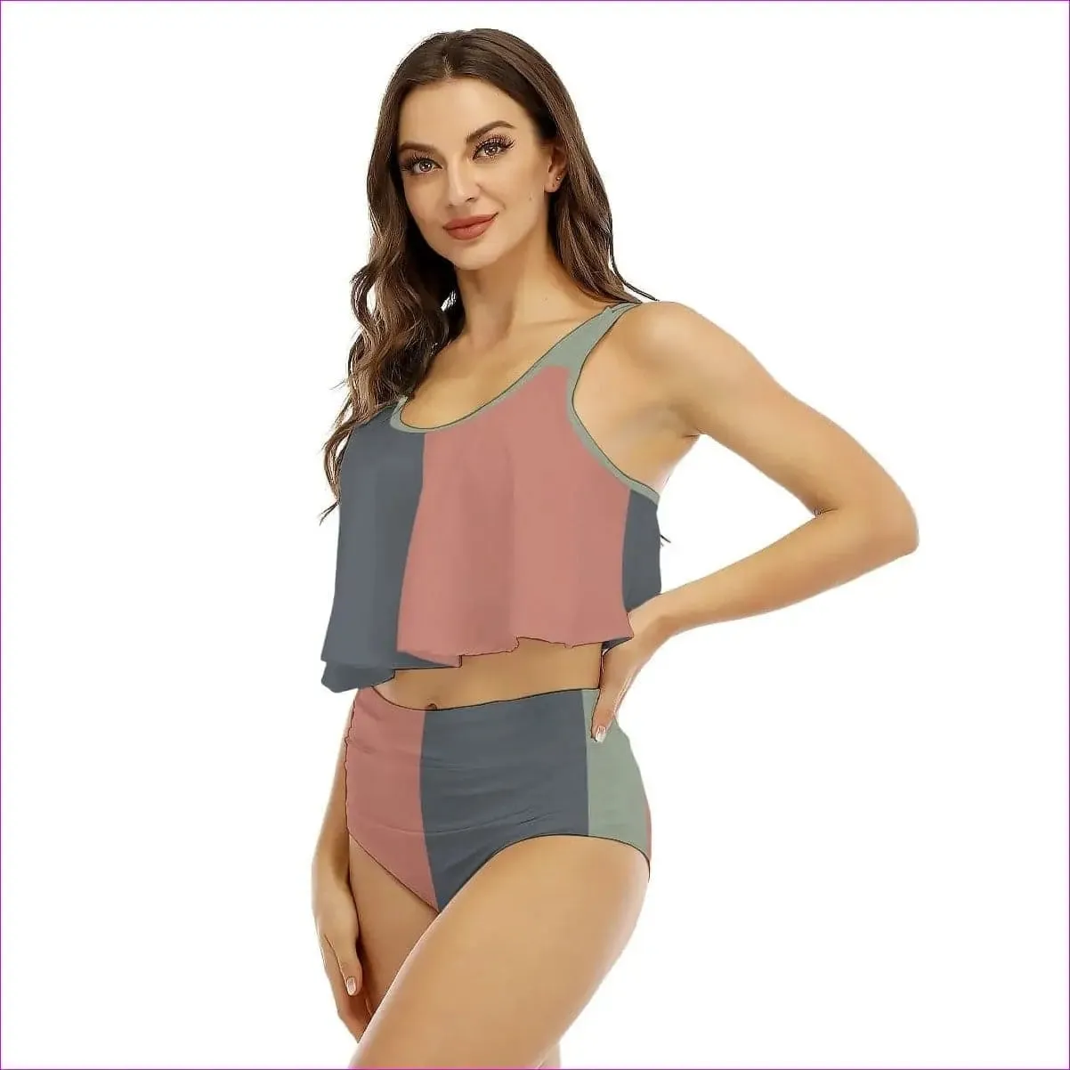 Eclectic Womens Ruffled Vest Bikini Set