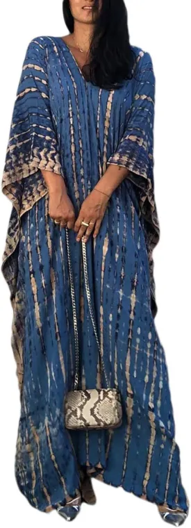 Eddoyee Plus Size Beach Kaftan Dresses for Women Print V-Neck Long Swimsuit Cover Ups