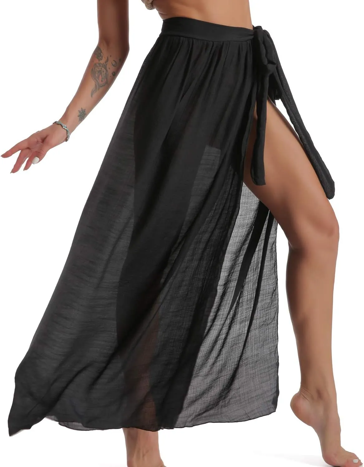 Eicolorte Beach Sarong Pareo Womens Semi-Sheer Swimwear Cover Ups Short Skirt with Tassels