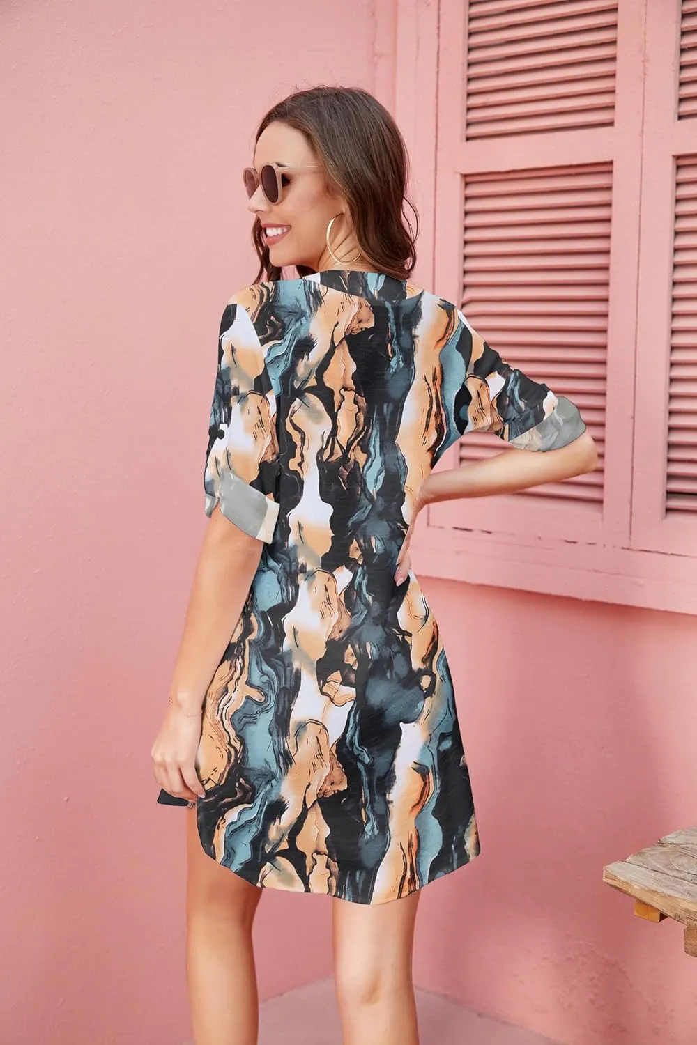 Ekouaer Bathing Suit Cover Up for Women V Neck Button Down Swimsuit Coverup Beach Dress Shirt S-3XL