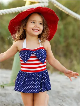 Girls For the Stars and Stripes One Piece Swimsuit with Headband