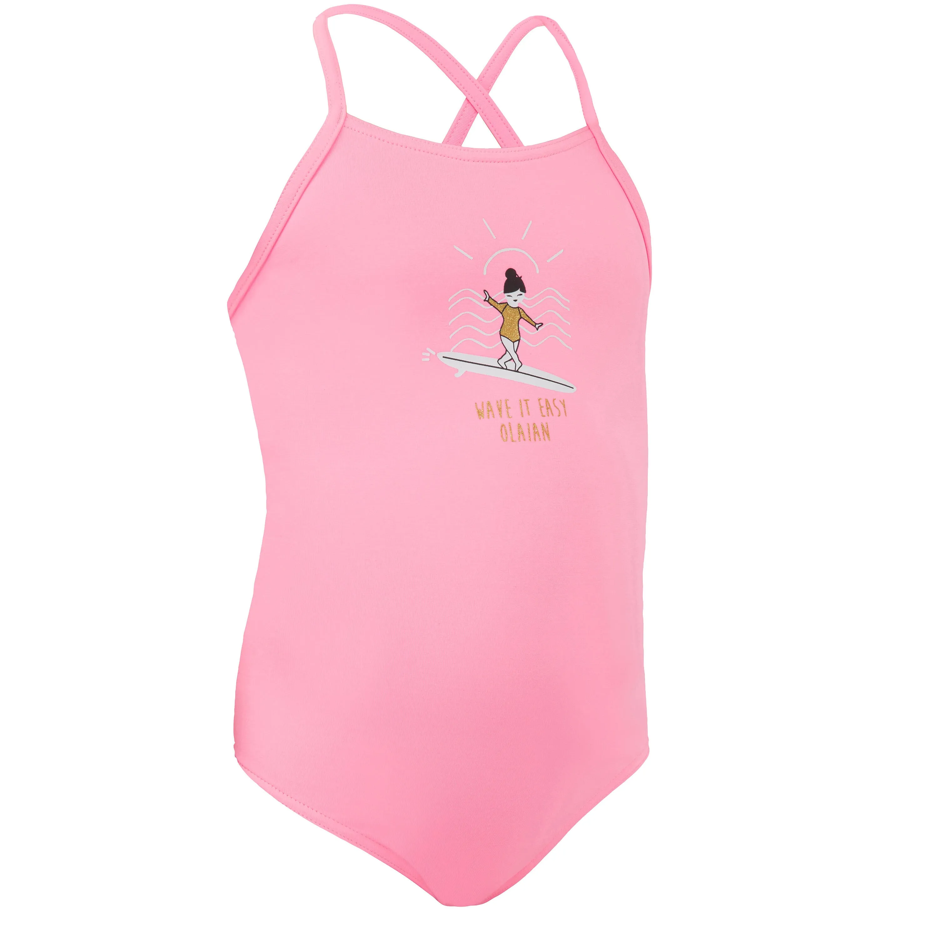 Girls' one-piece surf swimsuit multi-colored JUNE HANALEI 100 Olaian