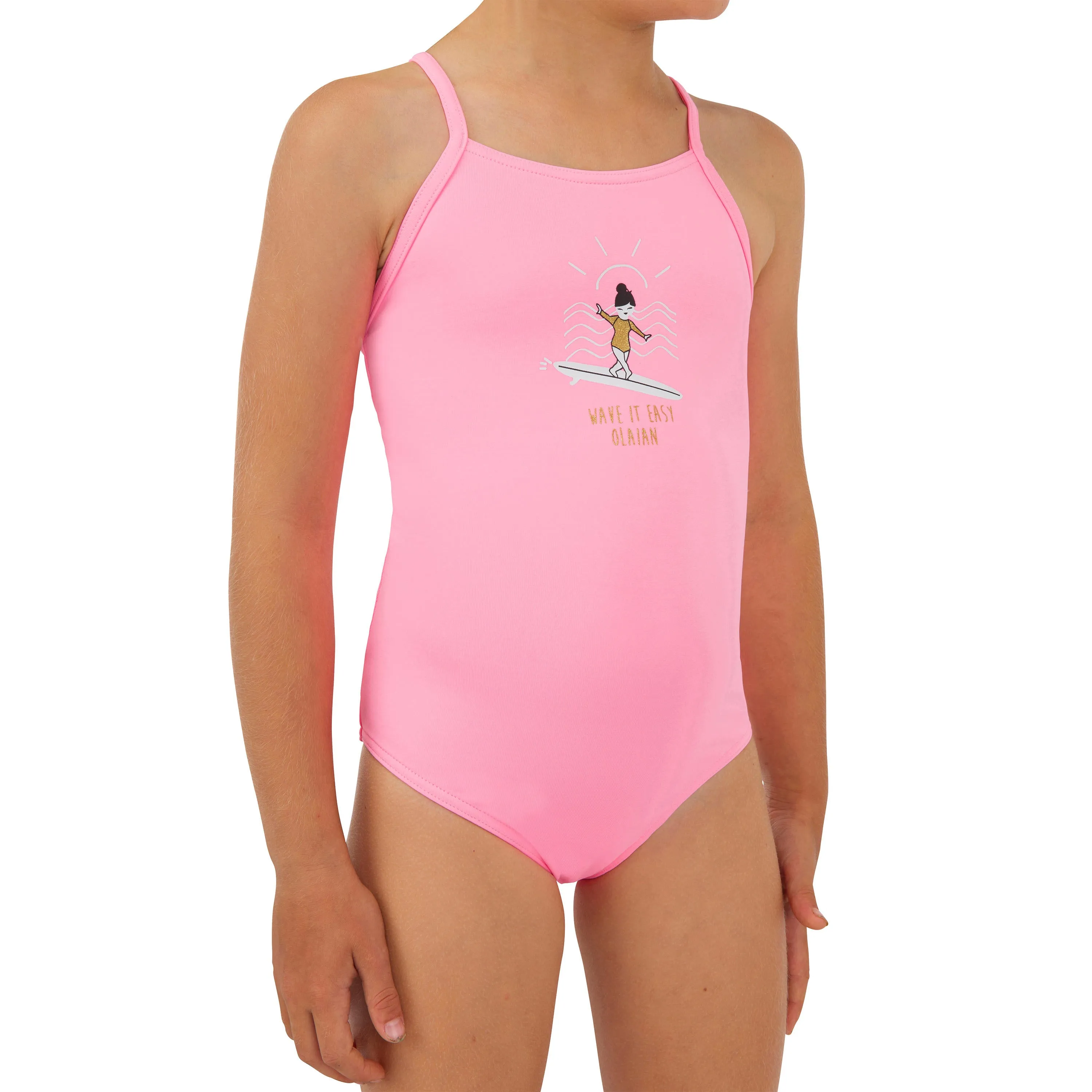 Girls' one-piece surf swimsuit multi-colored JUNE HANALEI 100 Olaian