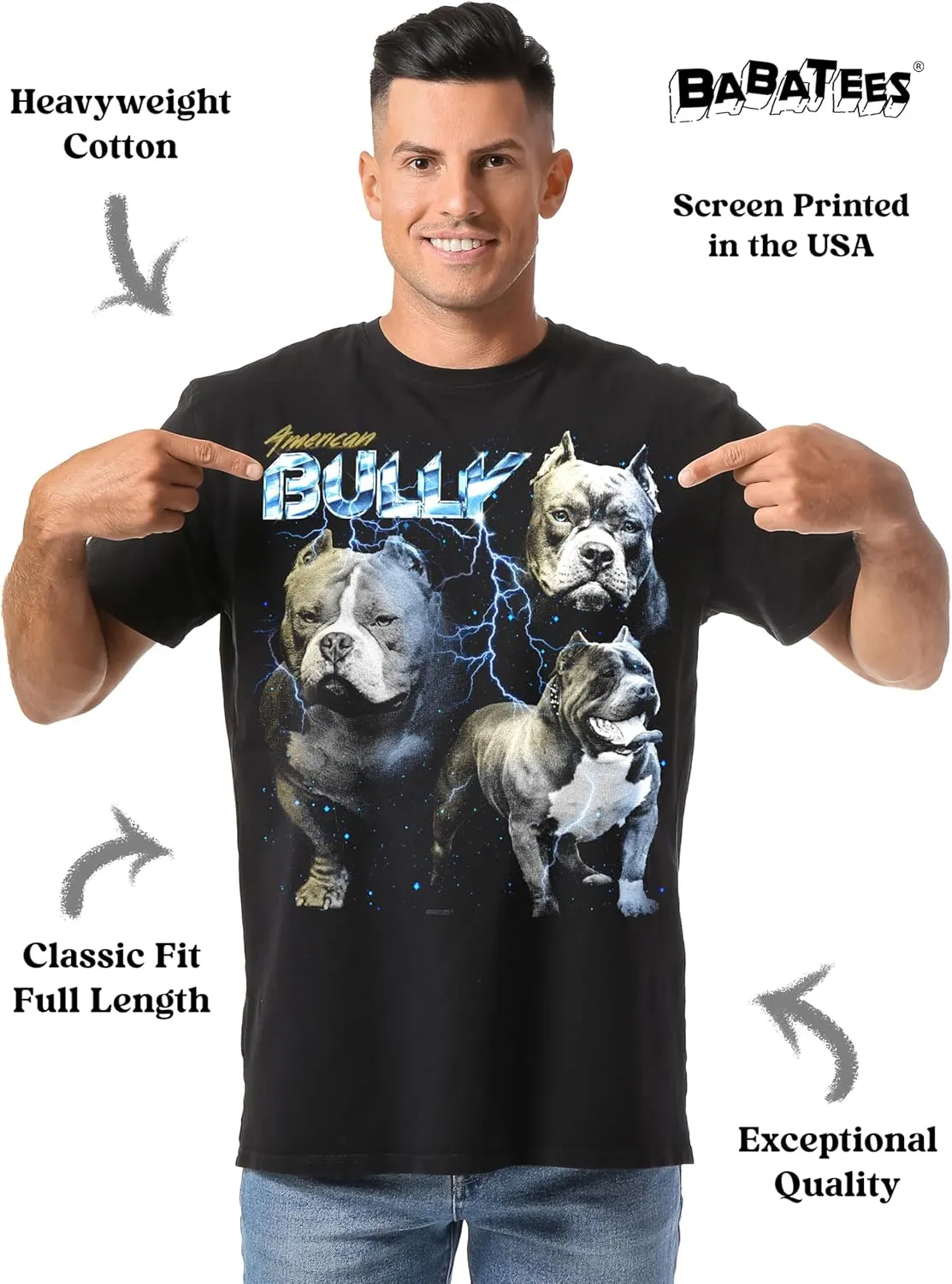 Heavy Metal Tshirt for Men & Women 80s 90s Glam Rock Style with Epic Stars and Lightning