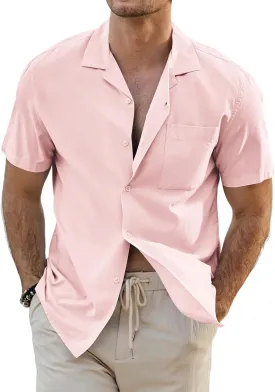JMIERR Mens Linen Shirts Casual Short Sleeve Button Down Shirts Wrinkle Free Vacation Beach Summer Tops