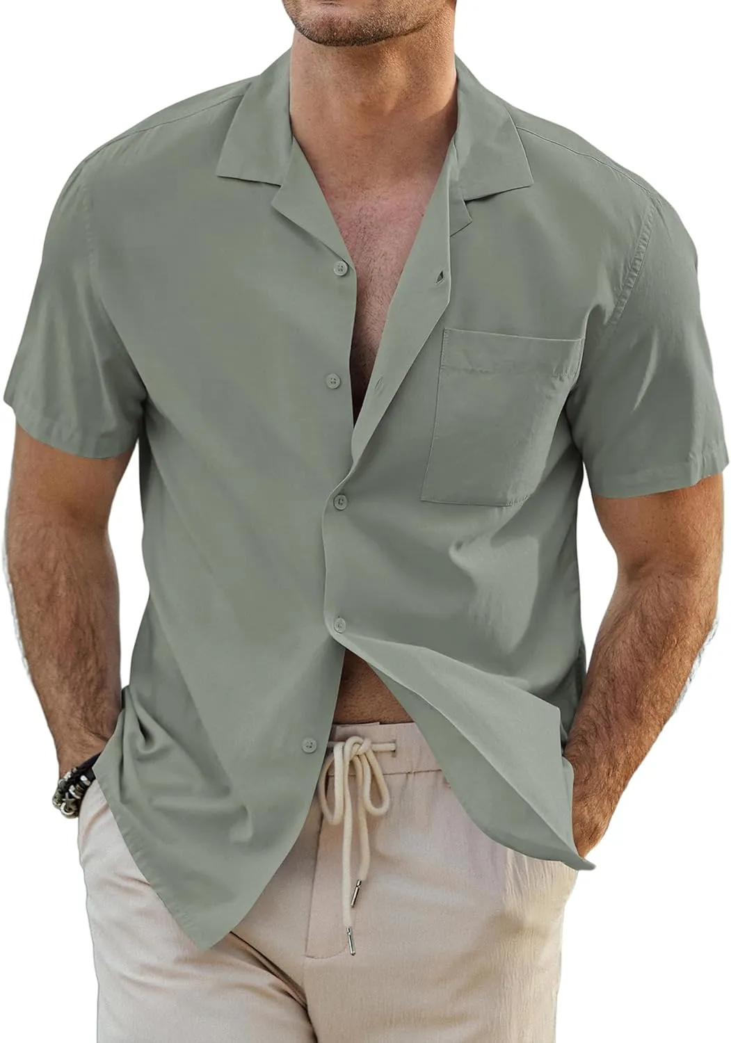 JMIERR Mens Linen Shirts Casual Short Sleeve Button Down Shirts Wrinkle Free Vacation Beach Summer Tops