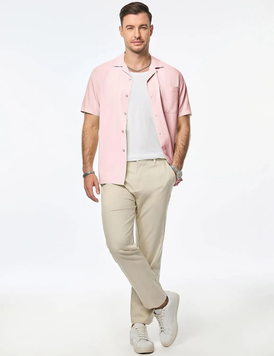 JMIERR Mens Linen Shirts Casual Short Sleeve Button Down Shirts Wrinkle Free Vacation Beach Summer Tops