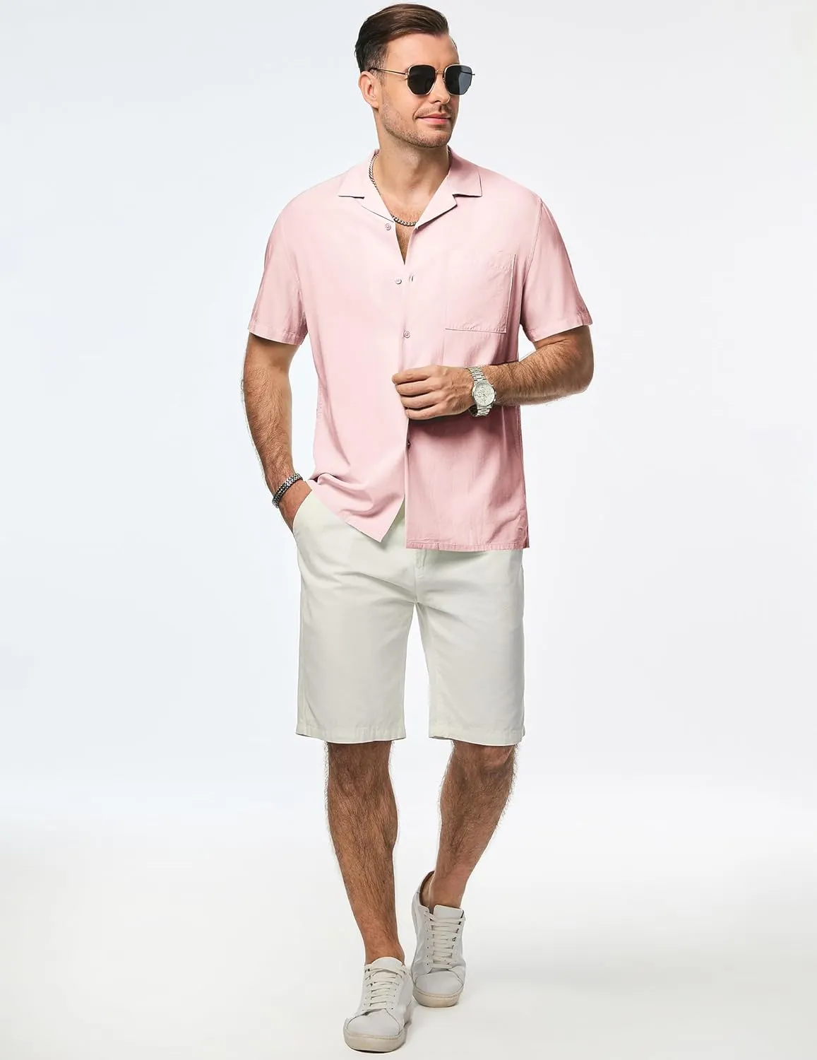 JMIERR Mens Linen Shirts Casual Short Sleeve Button Down Shirts Wrinkle Free Vacation Beach Summer Tops
