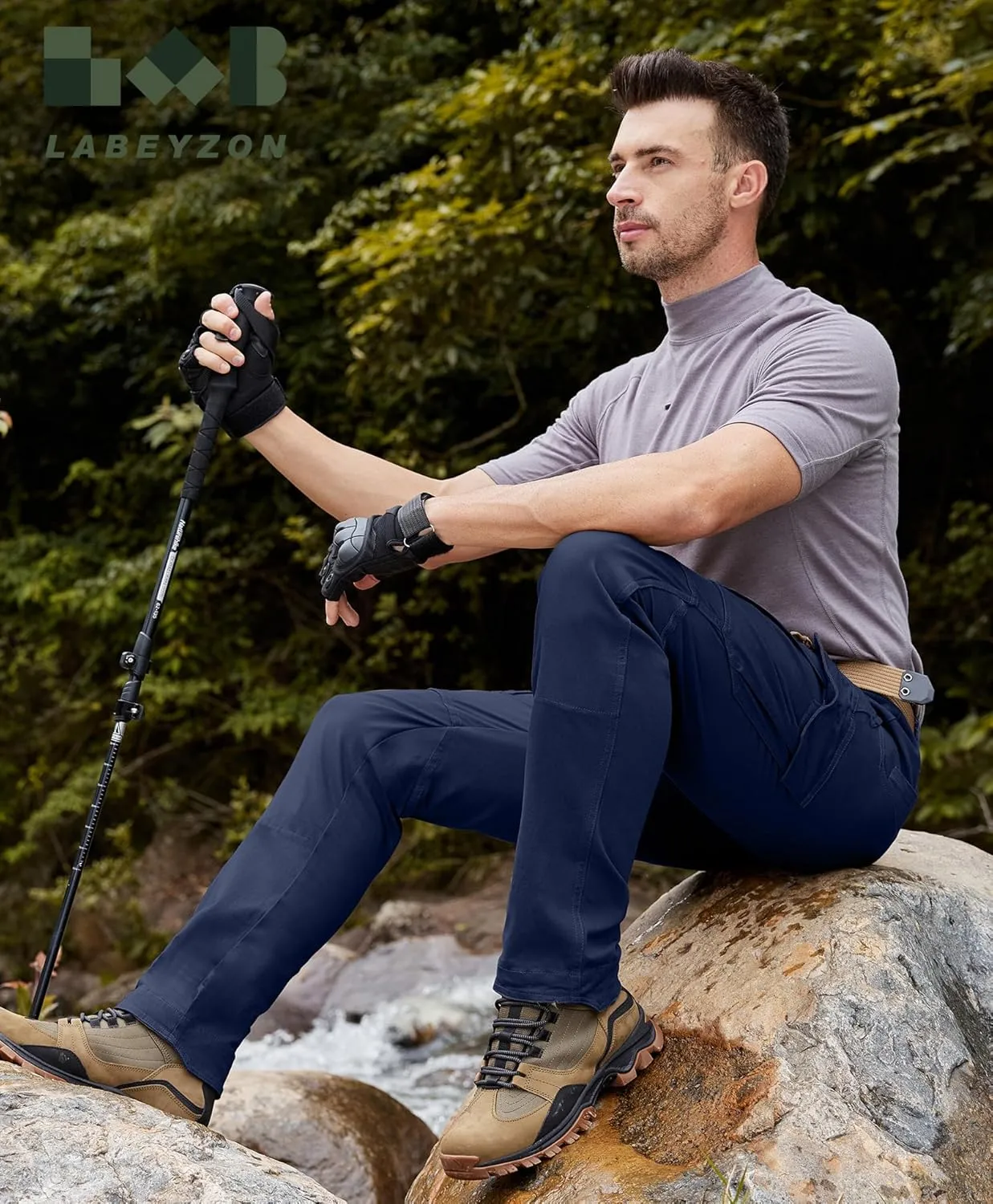 LABEYZON Men's Casual Cargo Work Pants Outdoor Lightweight Military Tactcial Pants for Men with 9 Pockets