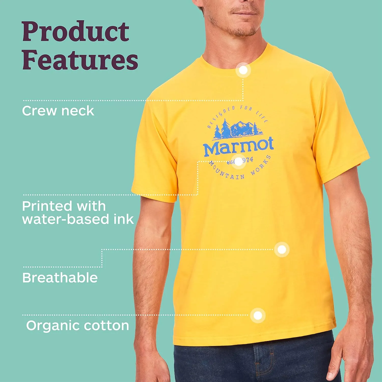 MARMOT Men's Logo T-Shirts - Printed Graphic on Cotton Tee
