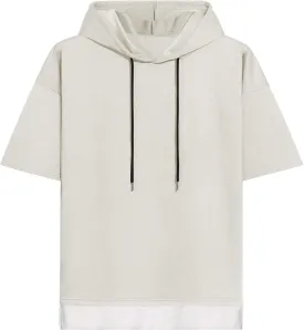 Mens Short Sleeve Hoodie Soft Cotton Color Block Moisture Wicking Patchwork Unisex Hip Hop T-Shirt Hoodie