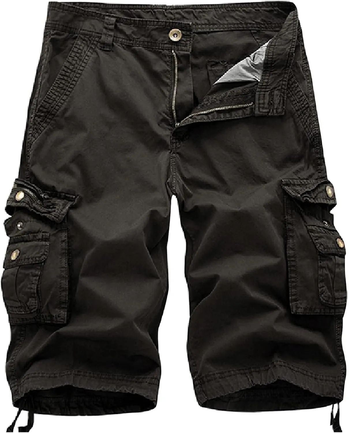 Mens Washed Cargo Shorts Zipper Button Slim Fit Hiking Shorts Summer Lightweight Beach Pants with Multi-Pockets