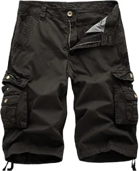 Mens Washed Cargo Shorts Zipper Button Slim Fit Hiking Shorts Summer Lightweight Beach Pants with Multi-Pockets