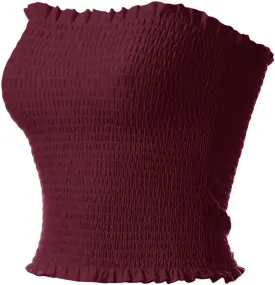 MixMatchy Women's Ruffled Smocking Crop Tube Tops Summer Casual Bandeau Top