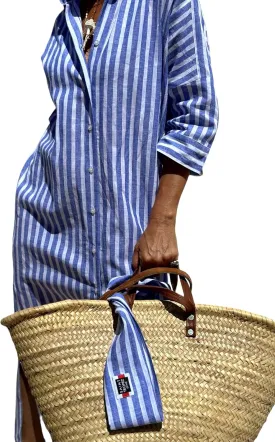 Perbai Women's Striped Button Down Long Shirt Dress Casual V Neck 3/4 Sleeve Belted Split Maxi Tunic Dresses