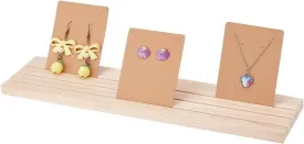 PH PandaHall 1 Pack Wooden Earring Holder, 3 Slot Earring Display Stand Wood Business Card Holder Ring Jewelry Organizer Tray for Tabletop Shows Earring Craft Showing Jewlry Display 11.8x3.05x0.41inch