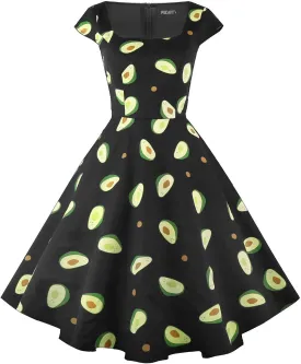 PUKAVT Women's Cocktail Party Dress Cap Sleeve 1950 Retro Swing Dress with Pockets