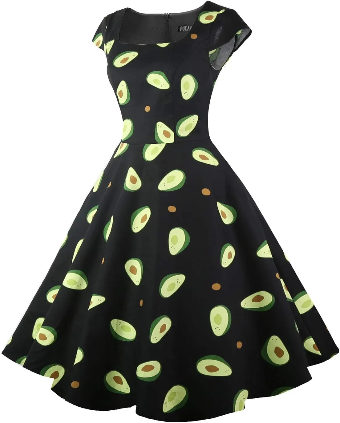 PUKAVT Women's Cocktail Party Dress Cap Sleeve 1950 Retro Swing Dress with Pockets