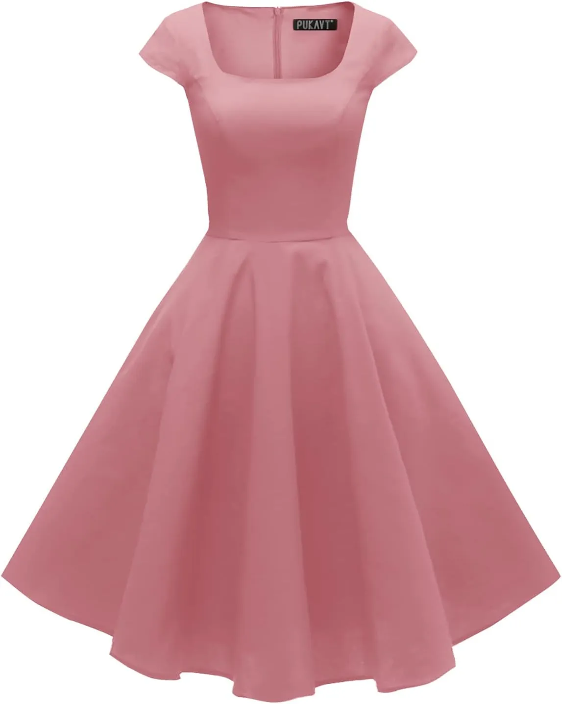 PUKAVT Women's Cocktail Party Dress Cap Sleeve 1950 Retro Swing Dress with Pockets