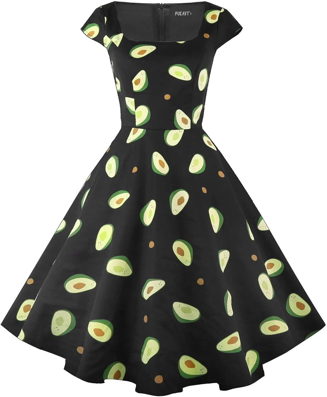 PUKAVT Women's Cocktail Party Dress Cap Sleeve 1950 Retro Swing Dress with Pockets