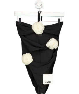 SAME Los Angeles Black Rose Cut Out One Piece Swimsuit Black/cream UK S