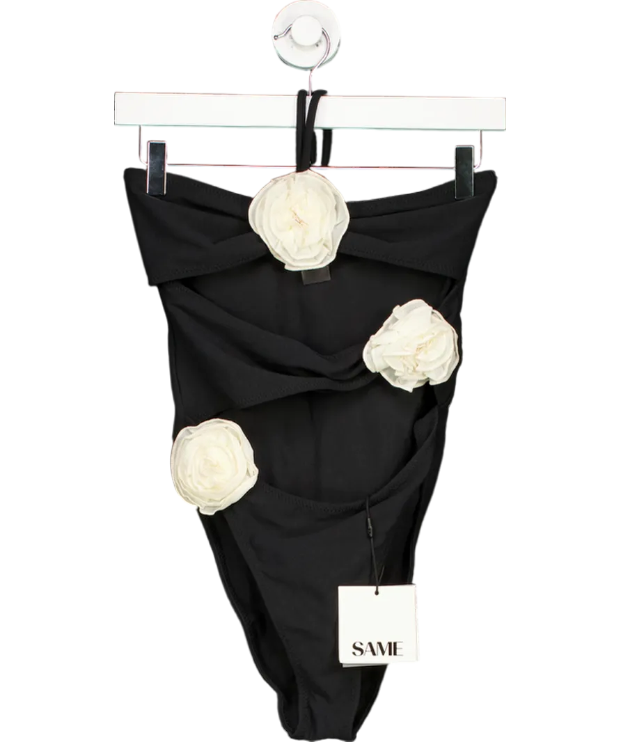 SAME Los Angeles Black Rose Cut Out One Piece Swimsuit Black/cream UK S