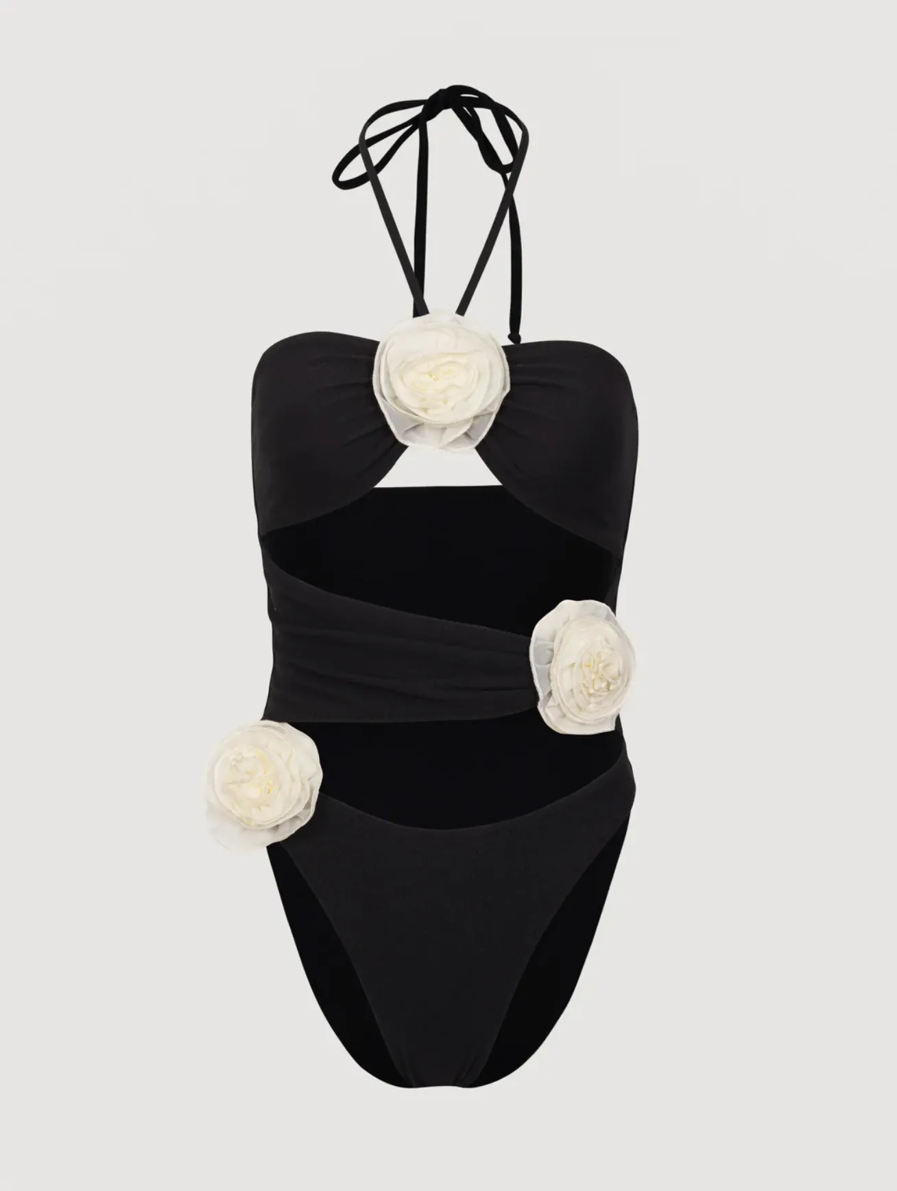 SAME Los Angeles Black Rose Cut Out One Piece Swimsuit Black/cream UK S
