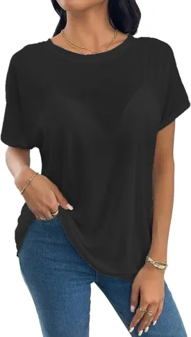 Sheer Tops for Women See Through Oversized T Shirts, Short Sleeve Casual Summer Blouse