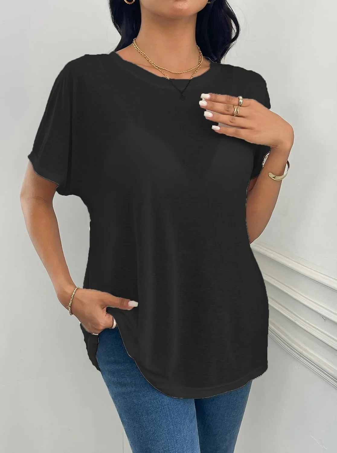 Sheer Tops for Women See Through Oversized T Shirts, Short Sleeve Casual Summer Blouse