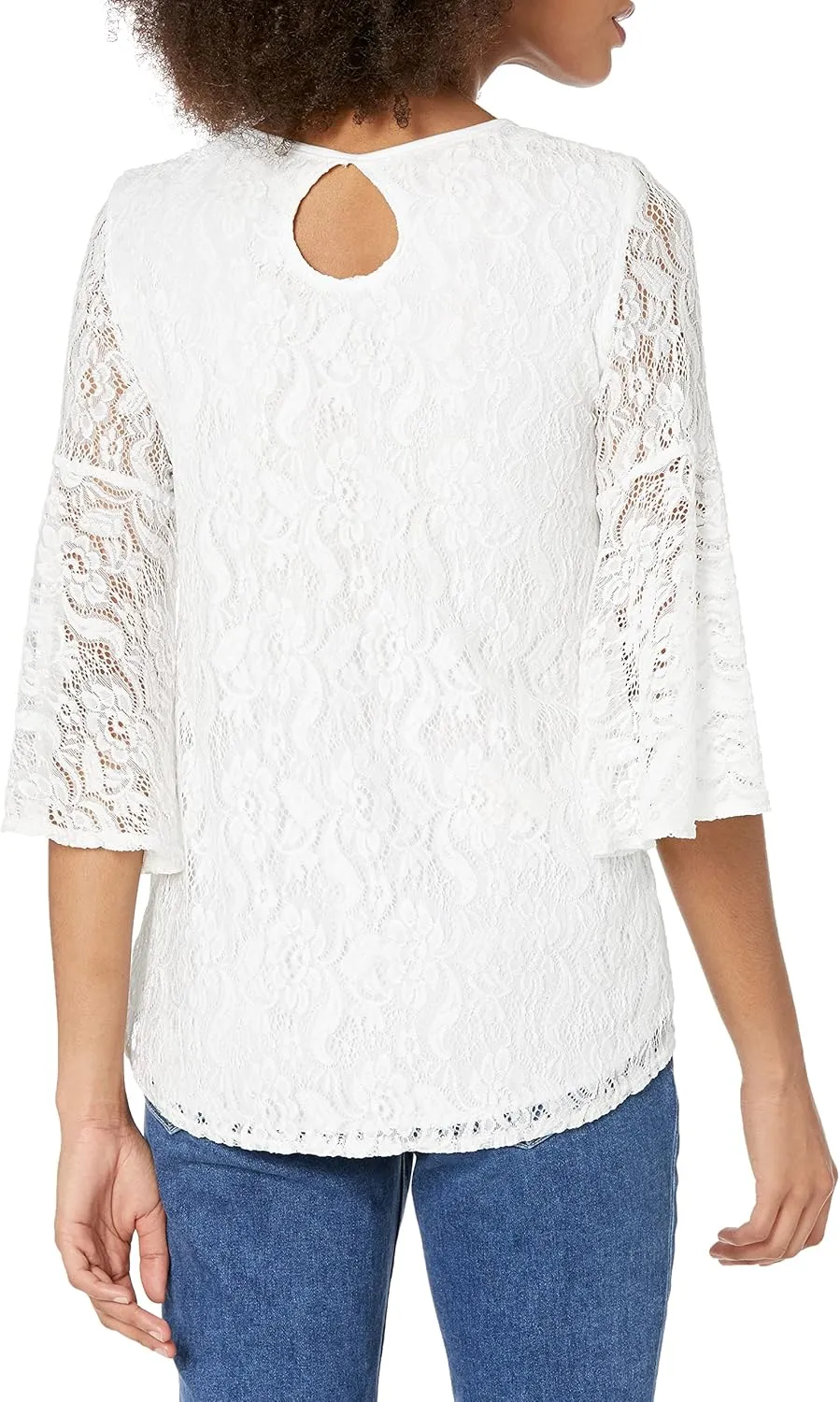 Star Vixen Stretch Lace Bell-Sleeve Keyhole Back Cutout Top-Lined